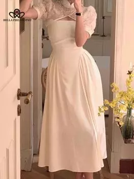 Женское элегантное платье из двух частей, винтажное летнее новое сексуальное вечернее платье на бретельках S бежевый