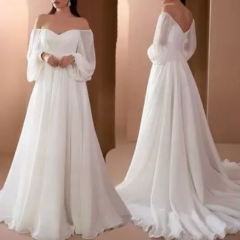Женское элегантное платье макси с разрезом на шее, вечернее платье, модное вечернее платье с открытыми плечами и длинными рукавами S белый
