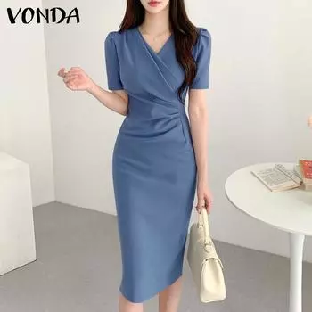 Женское элегантное платье миди VONDA Collect с V-образным вырезом и пышными рукавами 5XL розовый