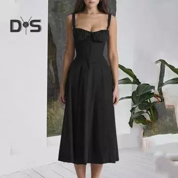 Женское элегантное платье на подтяжках со шнуровкой, облегающее платье-бандо без рукавов с цветочным принтом и корсетным дизайном, платье миди с разрезом по бокам M зелёный/белый