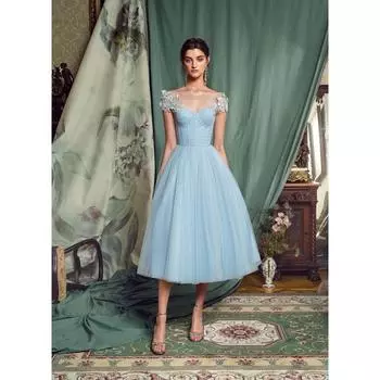 Женское элегантное платье с открытыми плечами и короткими рукавами, кружевное сетчатое свадебное платье для невесты, вечерние, длинное платье миди S