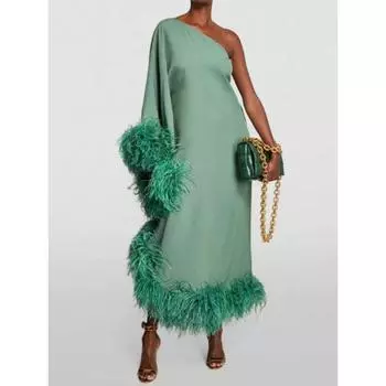 Женское элегантное платье с открытыми плечами и длинными рукавами для невесты и подружек невесты, длинное свадебное платье, великолепное вечернее платье миди, бальное платье S зелёный