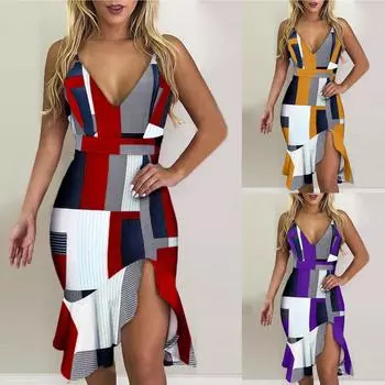 Женское элегантное платье с v-образным вырезом и цветочным принтом, вечернее платье на бретельках S фиолетовый