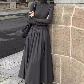 Женское элегантное платье-водолазка миди А-силуэта Женские жилеты Офисные леди