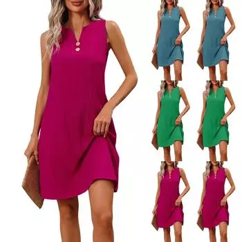 Женское элегантное платье-жилет без рукавов с V-образным вырезом и плиссированной узкой юбкой А-силуэта L синий