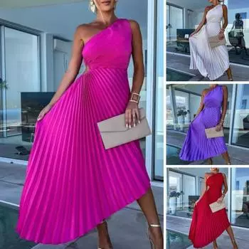 Женское элегантное плиссированное платье с нерегулярным подолом, женское платье макси с диагональным воротником и открытой спиной, вечернее платье без рукавов со средней посадкой и рюшами L оранжевый