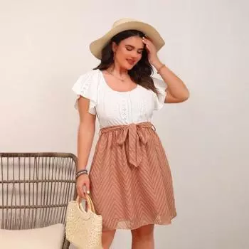 Женское элегантное сетчатое жаккардовое платье в стиле пэчворк со шнуровкой 0XL белый