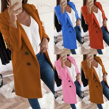 Женское элегантное смешанное пальто из искусственной шерсти, тонкое женское длинное пальто, верхняя одежда, куртка XXXL оранжевый