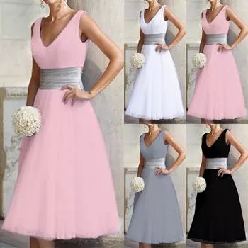 Женское элегантное свадебное платье без рукавов с V-образным вырезом и талией в стиле пэчворк, облегающее свадебное платье длиной до середины икры M розовый