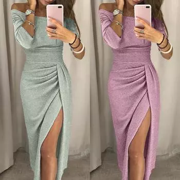 Женское элегантное вечернее платье сексуальное блестящее макси-платье с вырезом лодочкой L коричневый