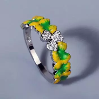 Женское эмалированное кольцо ручной работы «Свежий и свежий лес» с цветком клевера, элегантное женское ювелирное изделие, женское ювелирное изделие с эпоксидной эмалью 6