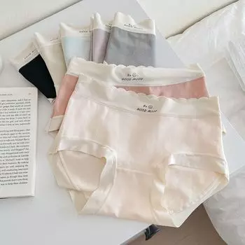 Женское антибактериальное нижнее белье для девочек 5А, дышащая сумка со смайликом и средней талией, бедра, трусы M