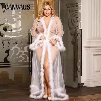 Женское эротическое белье больших размеров, сексуальное прозрачное сетчатое платье из мешковины с длинными рукавами и скользящим шлейфом в пол M