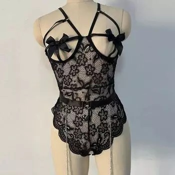 Женское эротическое белье сексуальное кружевное соблазнительное боди с открытой шеей униформа пижама галстук-бабочка one size