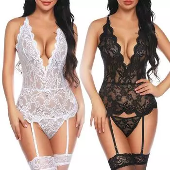 Женское эротическое нижнее белье, сексуальный кружевной бюстгальтер и трусики, комплект из 2 предметов, женское нижнее белье, эротические пижамы, ночное белье, женский боди, эротическая одежда S