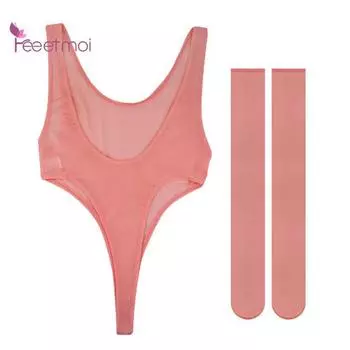 Женское эротическое однотонное прозрачное боди без рукавов для сна, сексуальная одежда, чулки