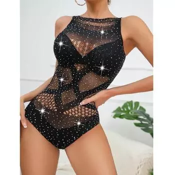 Женское эротическое прозрачное рыболовное сетевое ромбовидное обтягивающее нижнее белье, одежда для ночного клуба, боди для вечеринок, ажурное боди S