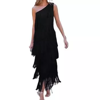 Женское асимметричное платье. Женское длинное платье без рукавов с наклонным вырезом и без рукавов. S чёрный