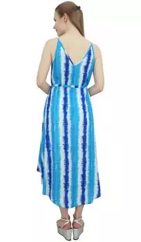 Женское асимметричное синее платье из вискозы без рукавов с завязками на талии Bimba Dori - 10 синий