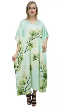 Женское атласное длинное платье-кафтан Bimba с цветочным принтом цвета морской волны макси-кафтан 10 аква голубой
