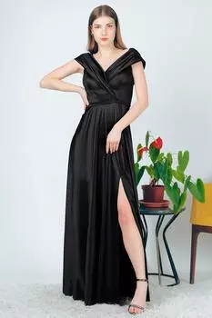 Женское атласное длинное вечернее платье