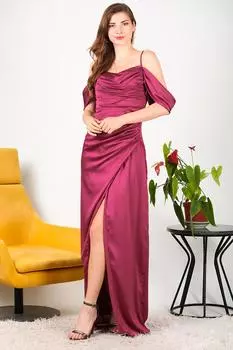 Женское атласное длинное вечернее платье на бретелях