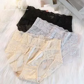 Женское атласное кружевное нижнее белье в стиле пэчворк, удобные трусики, женские трусы со средней посадкой, однотонные трусы, женское нижнее белье M чёрный