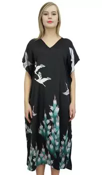 Женское атласное макси-кафтановое кимоно Bimba с цветочным принтом и принтом птиц, длинное 10 чёрный
