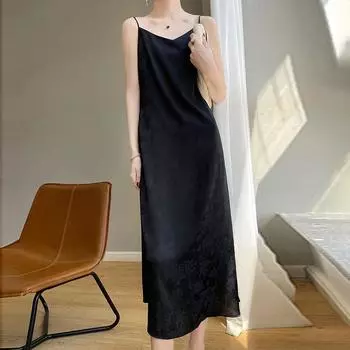 Женское атласное платье с V-образным вырезом и подтяжками - модный свободный шелковый летний макси-жилет L