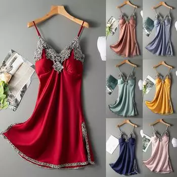 Женское атласное платье-юбка на бретельках, сексуальное женское белье, домашняя одежда, пижама, ночная рубашка L зелёный