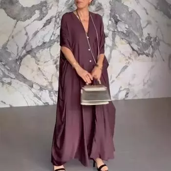 Женское атласное свободное повседневное платье с V-образным вырезом S темно-серого