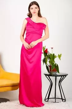 Женское атласное вечернее платье на одно плечо