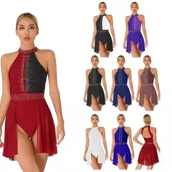 Женское балетное лирическое танцевальное платье для взрослых, трико для фигурного катания на коньках, сетчатое современное танцевальное платье S бордовый