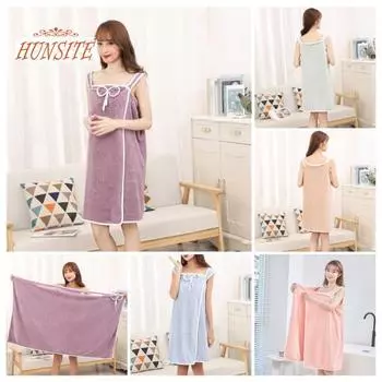 Женское банное полотенце с застежкой на пуговицы, мягкий быстросохнущий халат для душа для домашней ванной комнаты фиолетовый