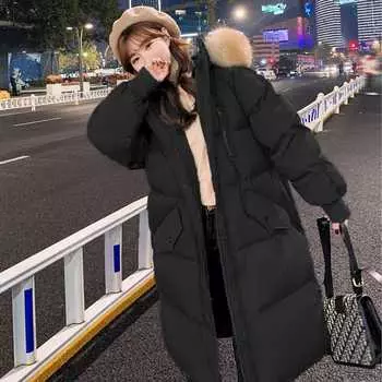 Женское бархатное хлопковое зимнее длинное свободное стеганое пальто больших размеров, женская зимняя куртка S чёрный