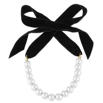 Женское бархатное колье с бантом из искусственного жемчуга, массивное ожерелье, воротник, ювелирные изделия