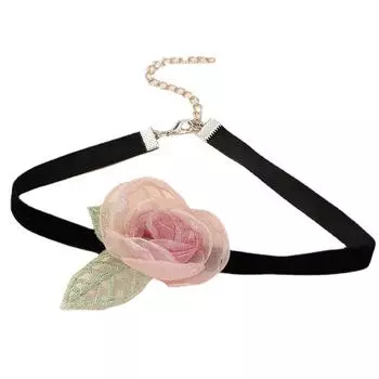 Женское бархатное колье с розой, колье с камелией, готическое колье, цветочное колье, ожерелье в готическом стиле, кружевное колье зелёный