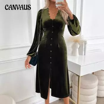 Женское бархатное платье темперамент элегантное миди кружевное платье для вечеринки S темно-зеленого