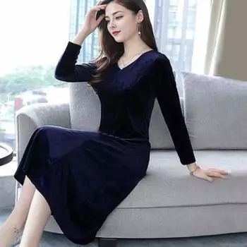 Женское бархатное платье Yousheng, осенне-зимнее, однотонное платье с V-образным вырезом, платье средней длины А-силуэта для свадьбы, подружки невесты, вечеринки, повседневной носки M вино красного