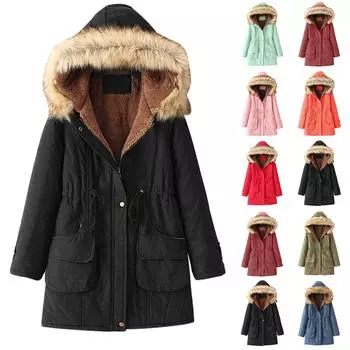 Женское бархатное вельветовое пальто с капюшоном, женское зимнее хлопковое пальто, утолщенная теплая куртка средней длины L армия зеленый