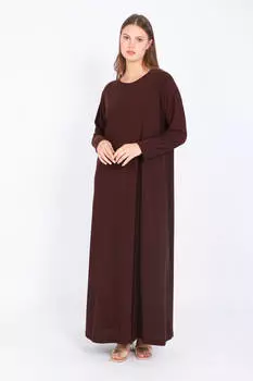 Женское базовое длинное прямое платье больших размеров темно-коричневого цвета