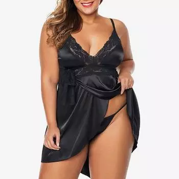 Женское белье Кружева на косточках Racy Muslin Sleepwear Underwear Nightdress + Briefs XXXXL