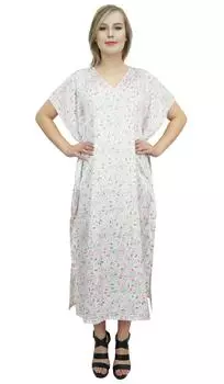 Женское белое атласное длинное макси-кафтановое пляжное платье Bimba с цветочным принтом 14 белый