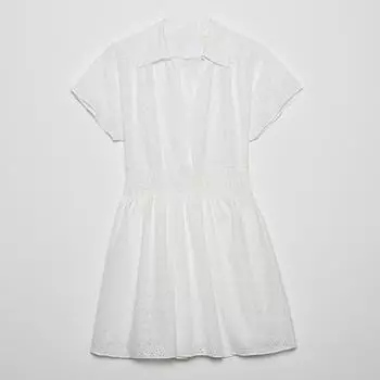 Женское белое хлопковое платье с V-образным вырезом и короткими рукавами, женское мини-платье с вышивкой XS белый