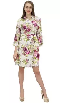 Женское белое кимоно из вискозы с цифровой печатью Bimba, короткий свадебный пояс 10 грязно-белый