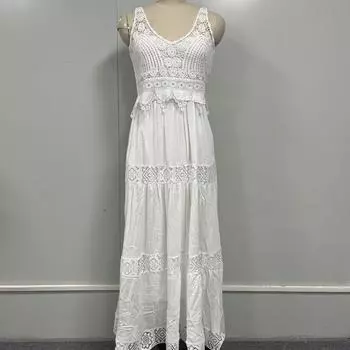 Женское белое кружевное платье с вышивкой Сарафан Летнее платье-комбинация S белый