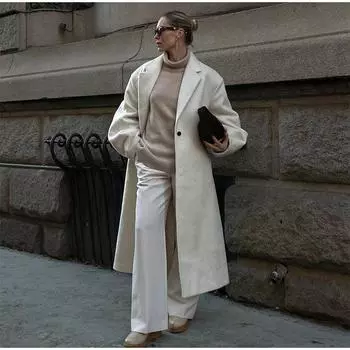 Женское белое повседневное длинное пальто на пуговицах с отложным воротником и длинным рукавом с карманом Женская куртка Осень-зима Модная женская верхняя одежда S белый