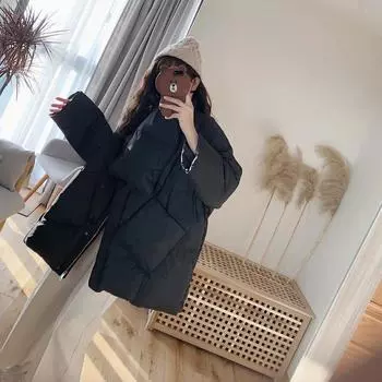 Женское белое утиное пуховое пальто Зимняя мода Женский шарф Куртки большого размера с круглым вырезом Свободные утолщенные парки Теплая верхняя одежда M чёрный