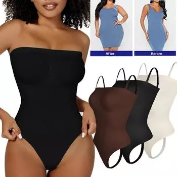 Женское бесшовное боди, сексуальное боди без бретелек, стринги, топ, тренажер для талии, корректирующее белье, формирователь тела S чёрный