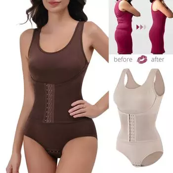 Женское бесшовное корректирующее белье с круглым вырезом, боди, корректирующее тело, корректирующее форму живота, утягивающее трико, майки для выхода в свет S